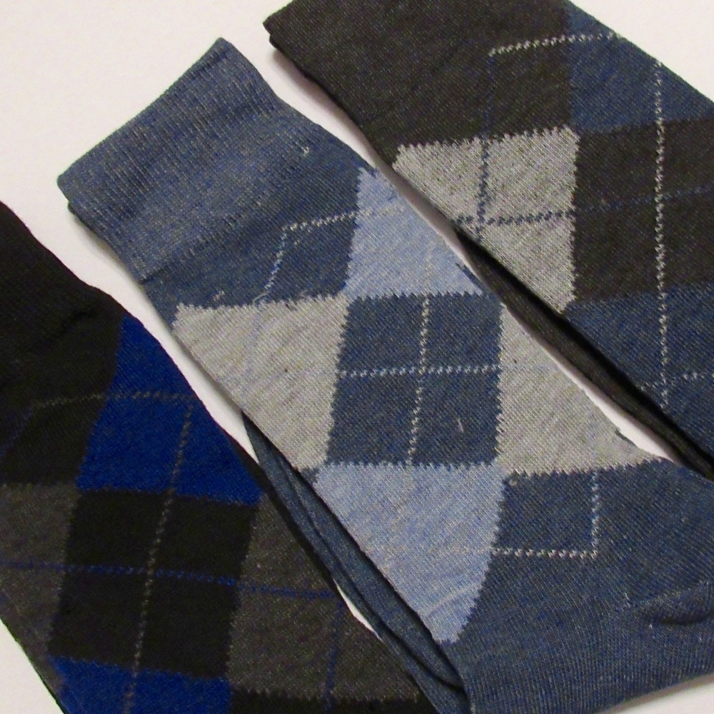 Black French Blue Grey Argyle 3 Pack Socks